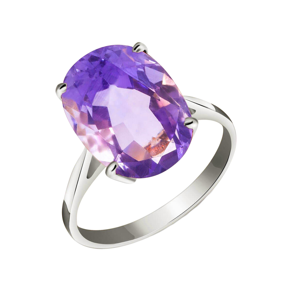 14K. SOLID GOLD RING WITH NATURAL OVAL AMETHYST (White Gold)